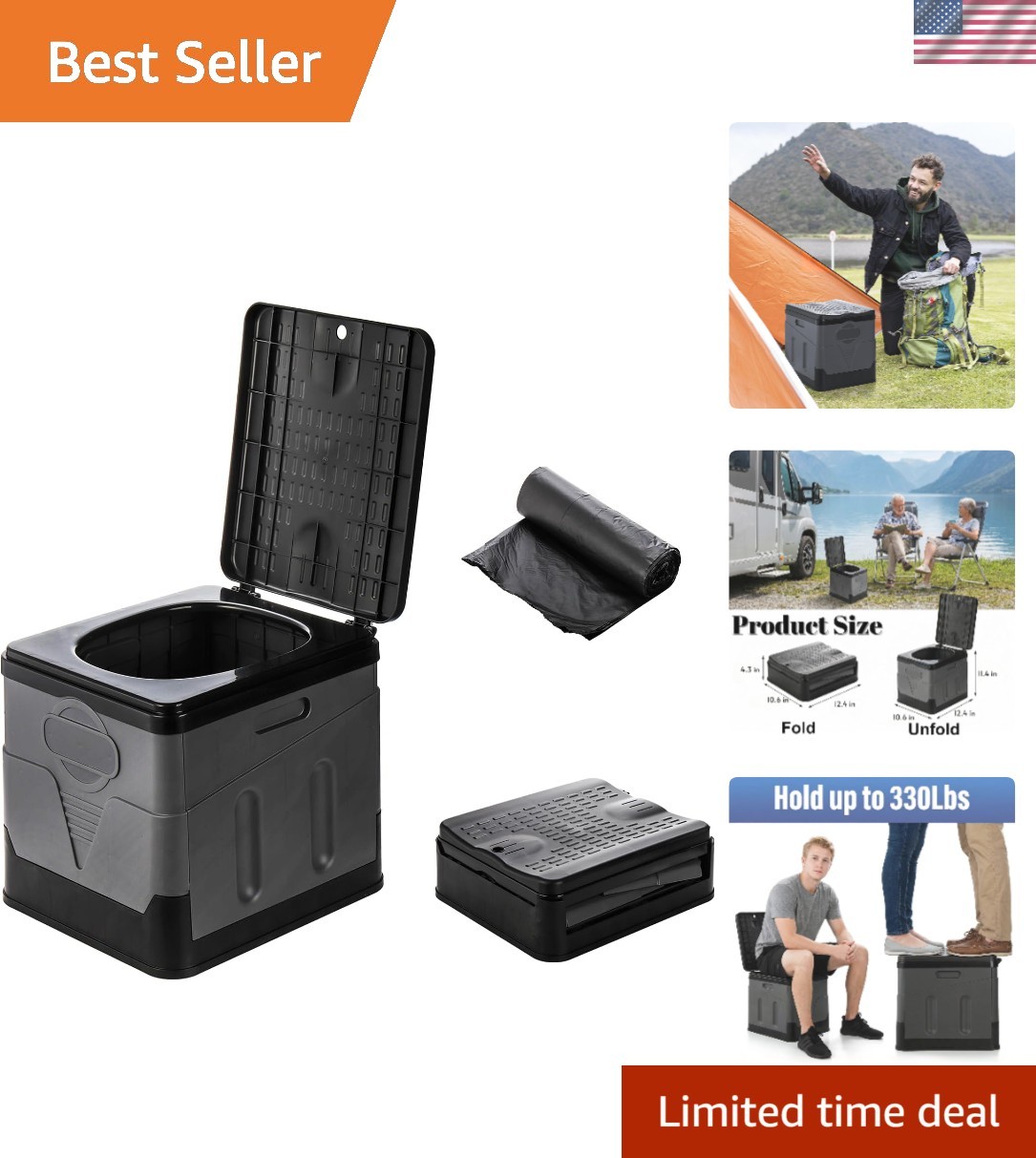 Lightweight Foldable Camping Toilet with Thick Bags – Compact and Portable