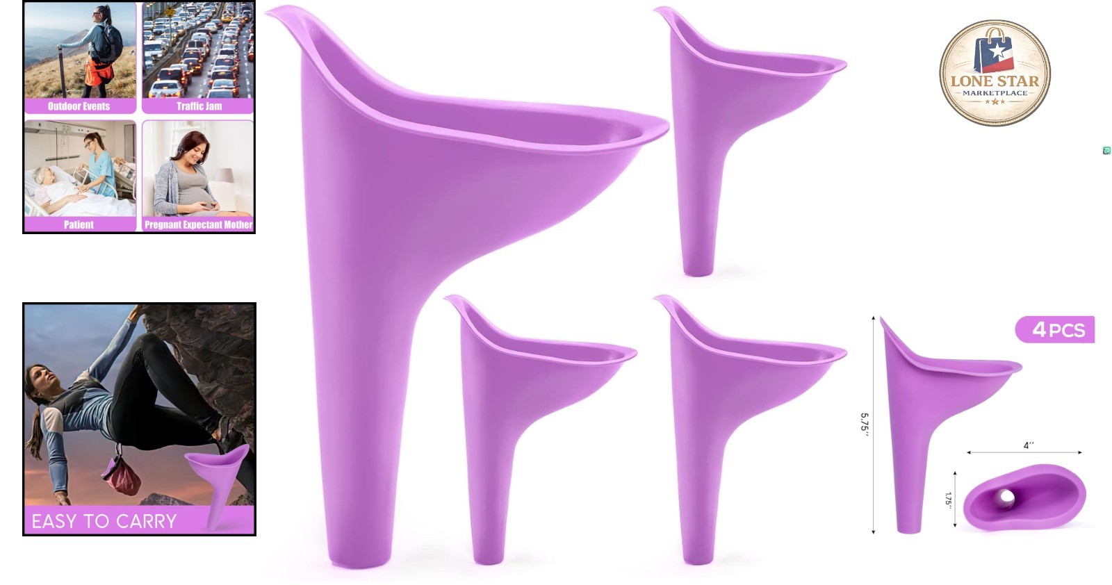 Compact 4 Purple Silicone Urinals for Women – Ideal for Outdoor Adventures