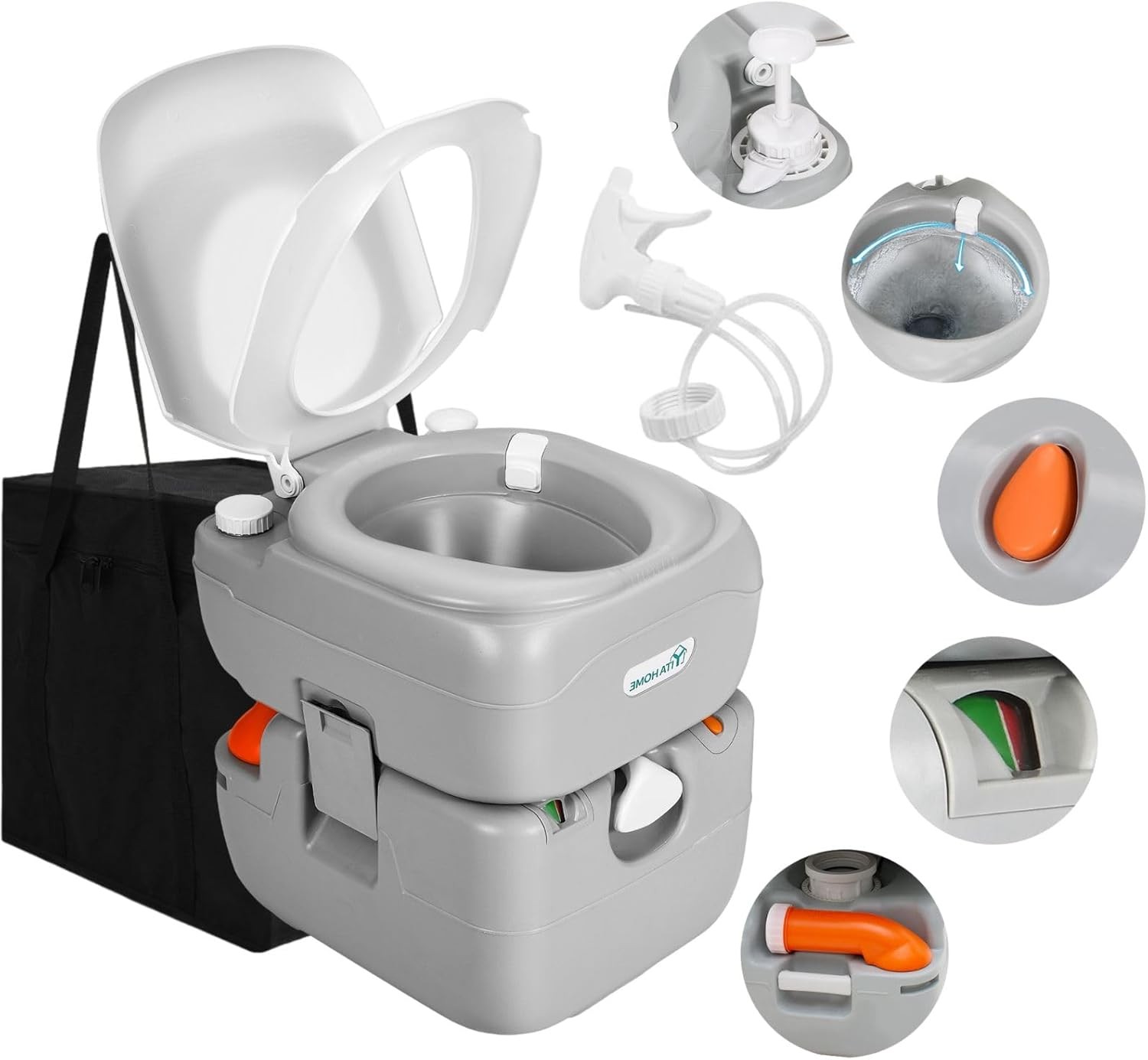 5.8-gallon portable camping toilet, comes with a storage bag,