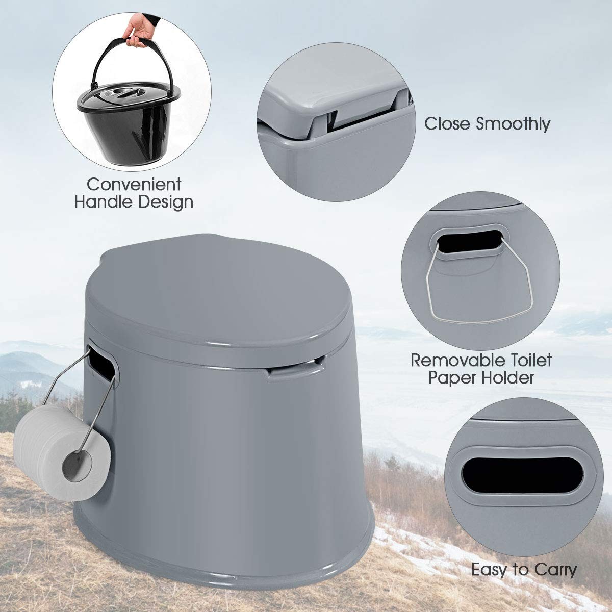 Giantex Portable Travel Toilet with Detachable Inner Bucket and Gray