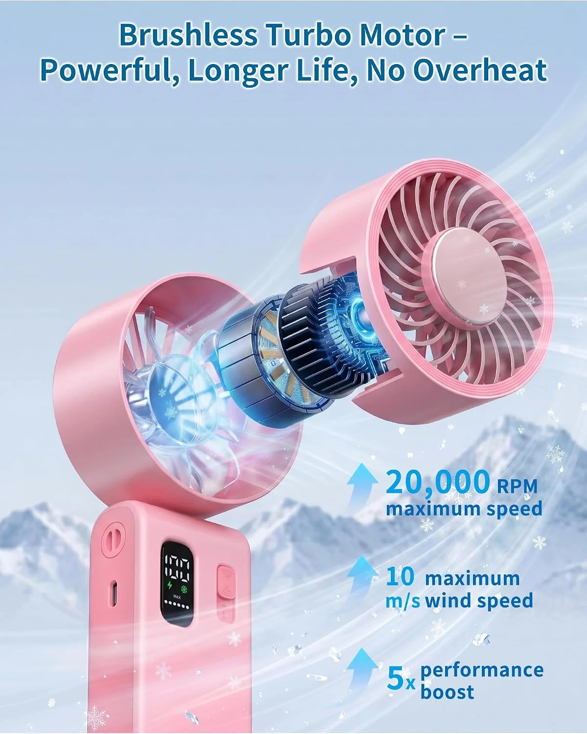 Portable Handheld Fan with Ice Cooling, 100 Speed Rechargeable Mini Desk Fan, Up