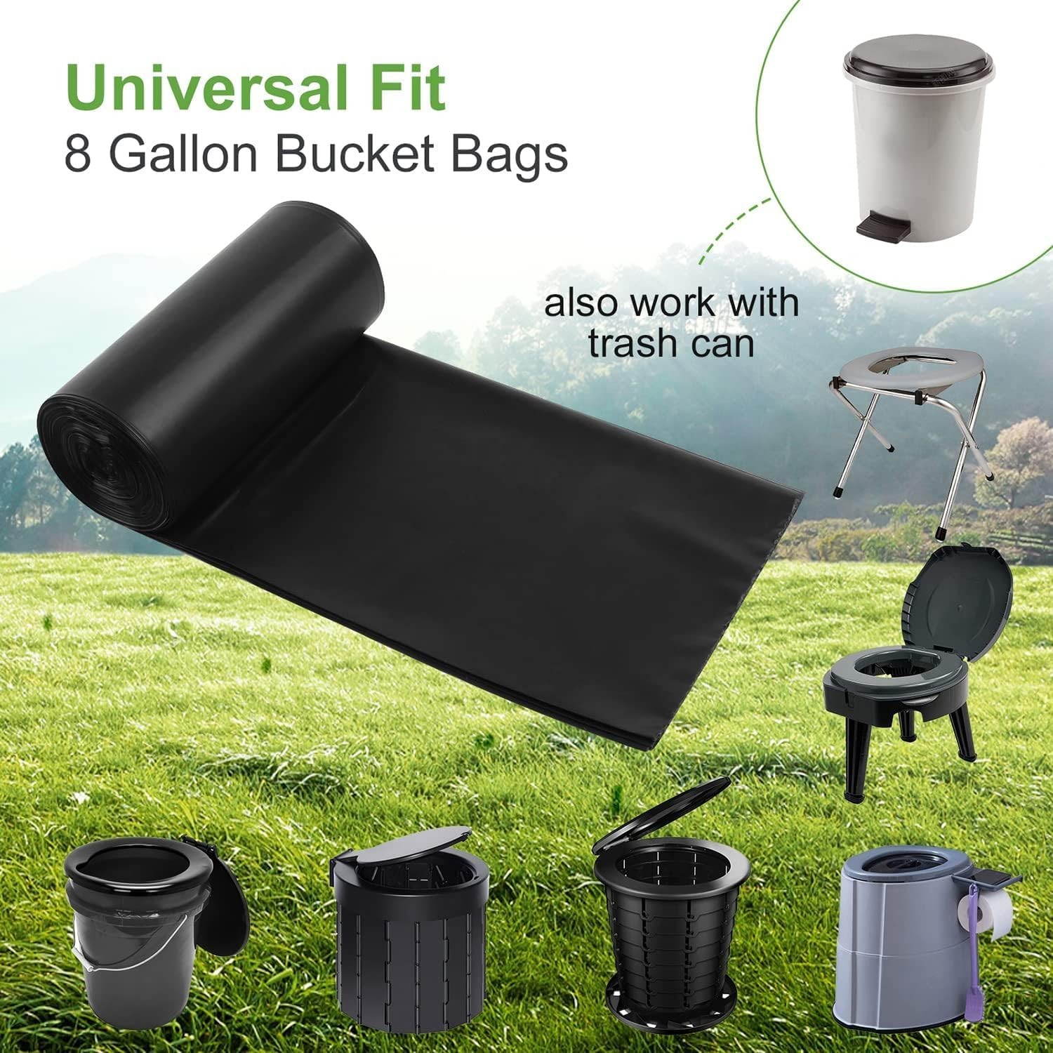 100 Portable Toilet Bags Drawstring Biodegradable Camping Potty Bags 8 Gallon