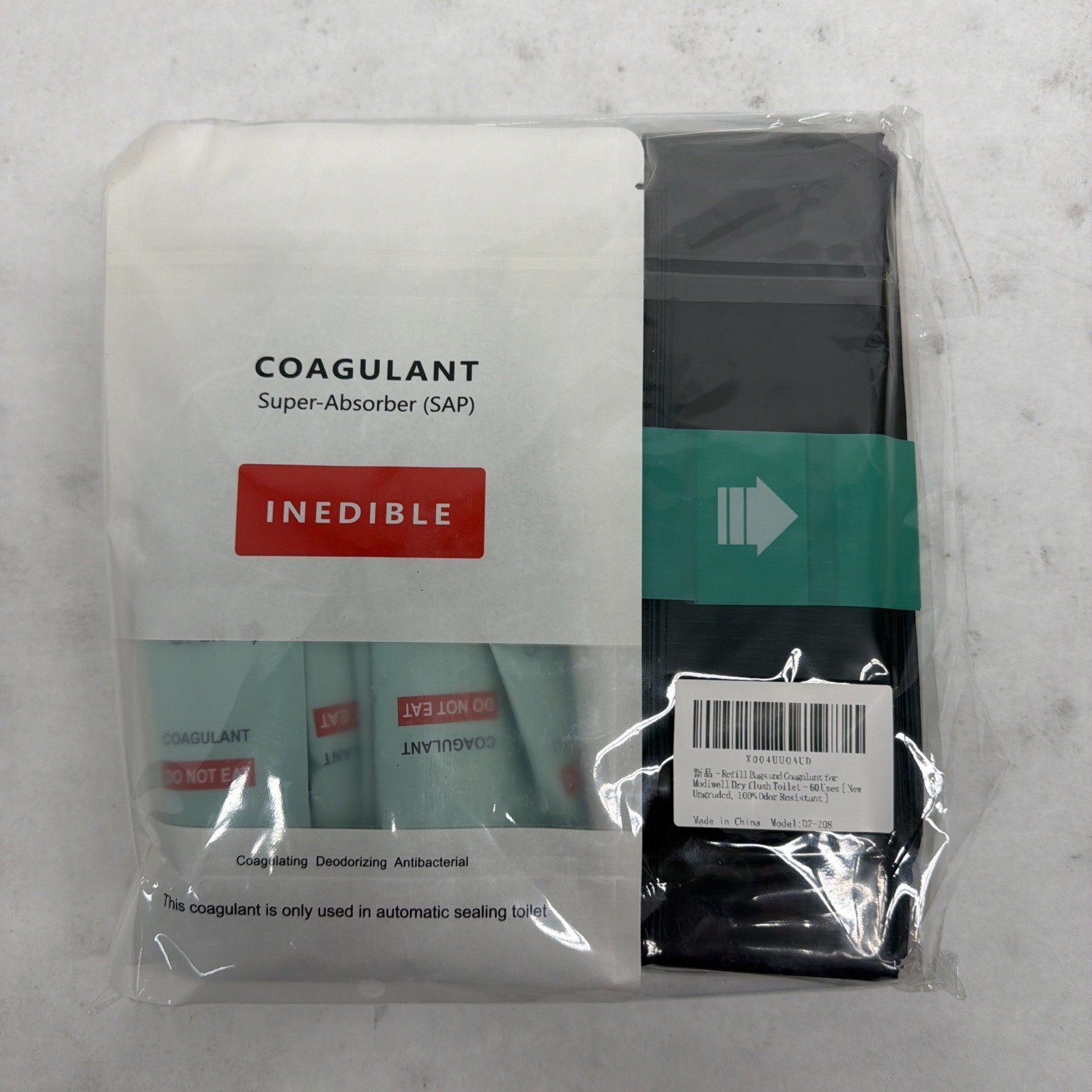 Refill Bags and Coagulant Dry Flush Toilet – 60 Uses -Black
