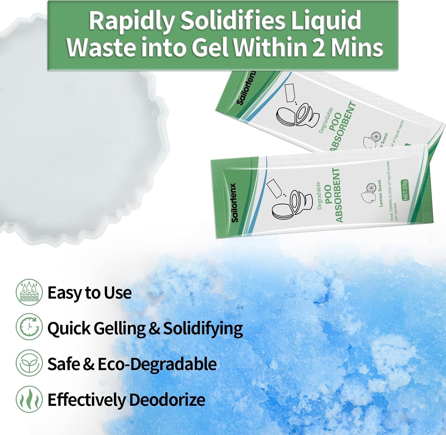 Eco-Friendly Poo Absorbent Gel for Portable Toilets – 15 Lemon Scent Packs