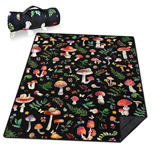 Picnic Blankets Waterproof Foldable,60’‘x80” Portable Dual Layers Mushroom