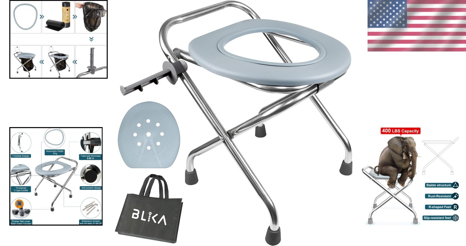 400lbs Stainless Steel Foldable Camping Toilet – Perfect for Outdoor Travel