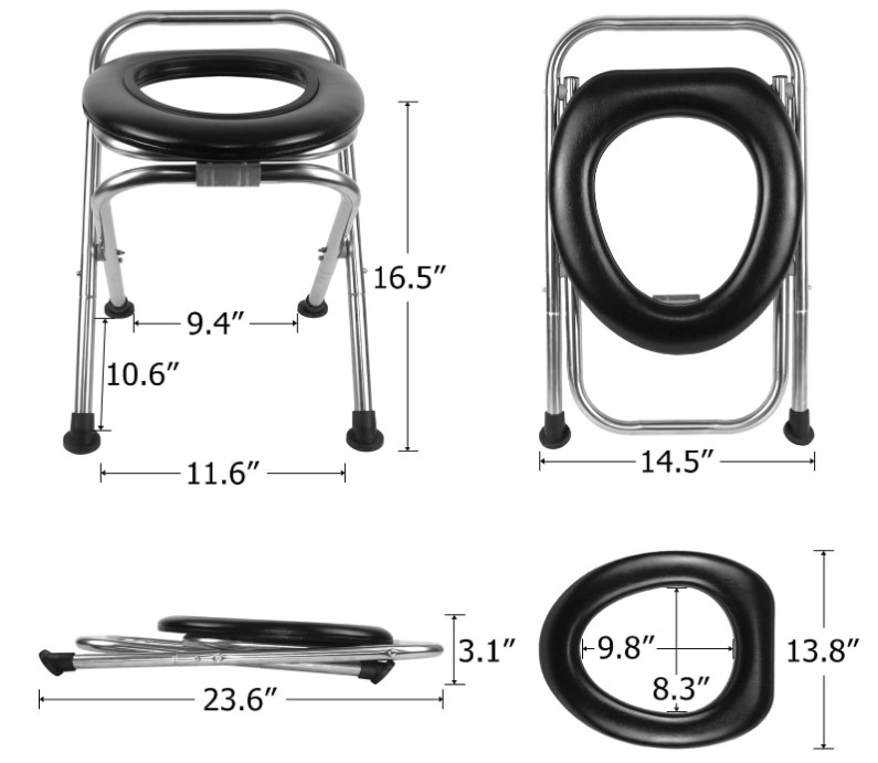 Inodoro portátil plegable acero 350 lb con asiento suave para camping y viajes
