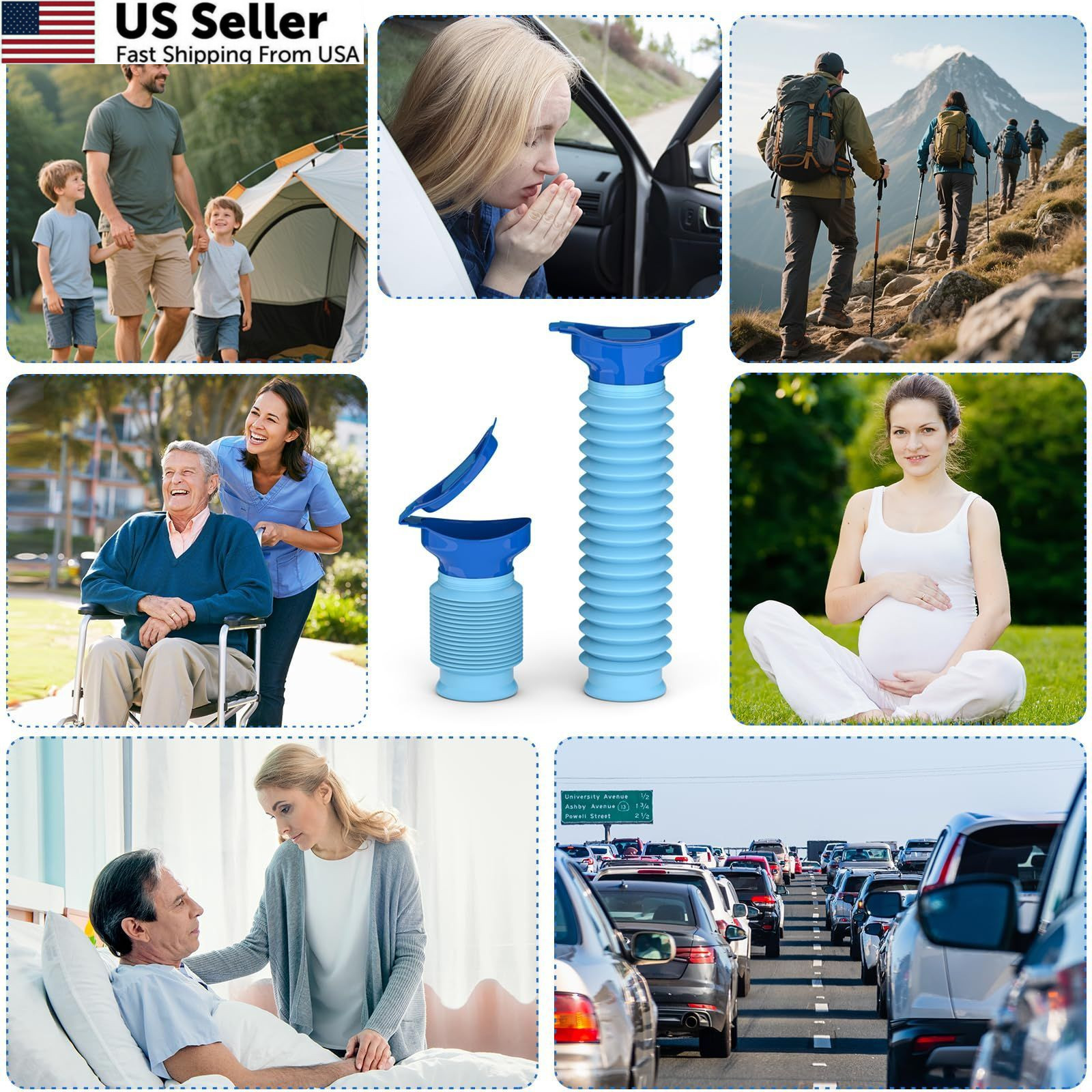 Pee Bottles for Men, Adjustable Emergency Urinal 750ml, Car One Size, Blue
