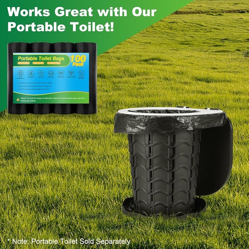 100 Portable Toilet Bags Heavy Duty Biodegradable Leak Proof Camp Waste Disposal