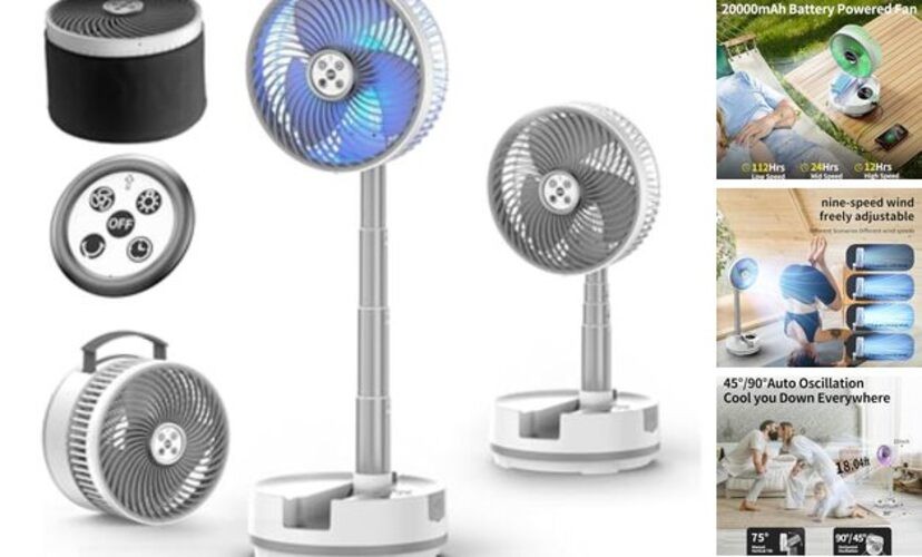 Socool 20000mAh 8″ Portable Fan Battery Operated Fans, Oscillating 8inch White
