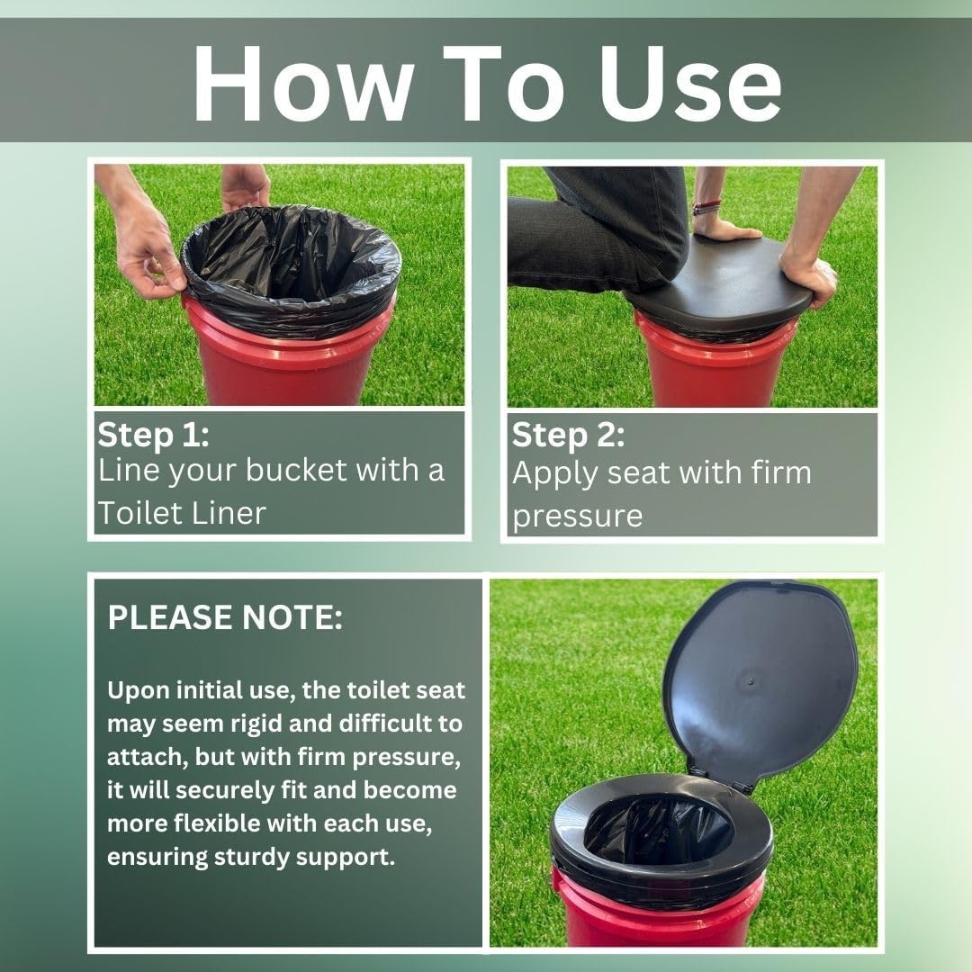PORTABLE HONEY BUCKET TOILET Emergency Seat Cover Outdoor Camping Travel Black