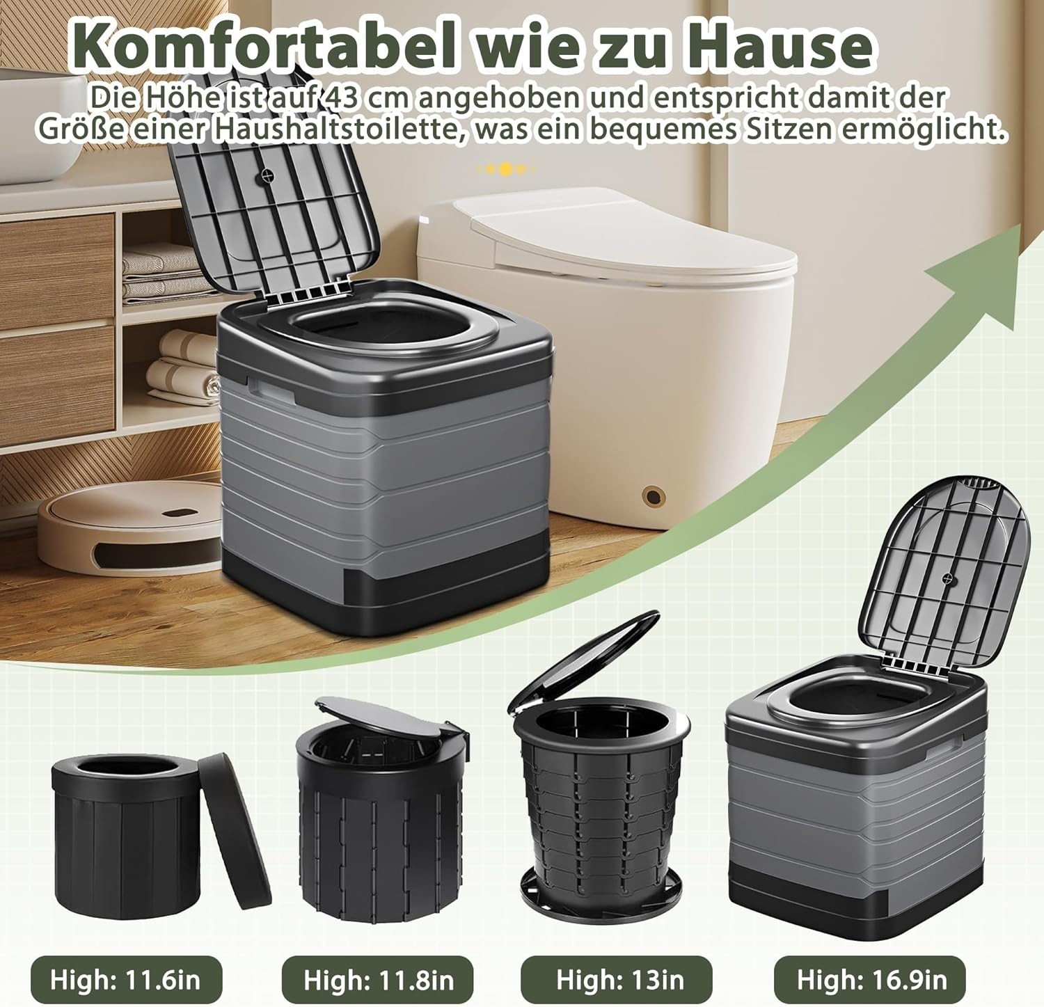 Foldable Camping Toilet XXL, Mobile Camping Toilets 40cm High with 20pc Rubbish…