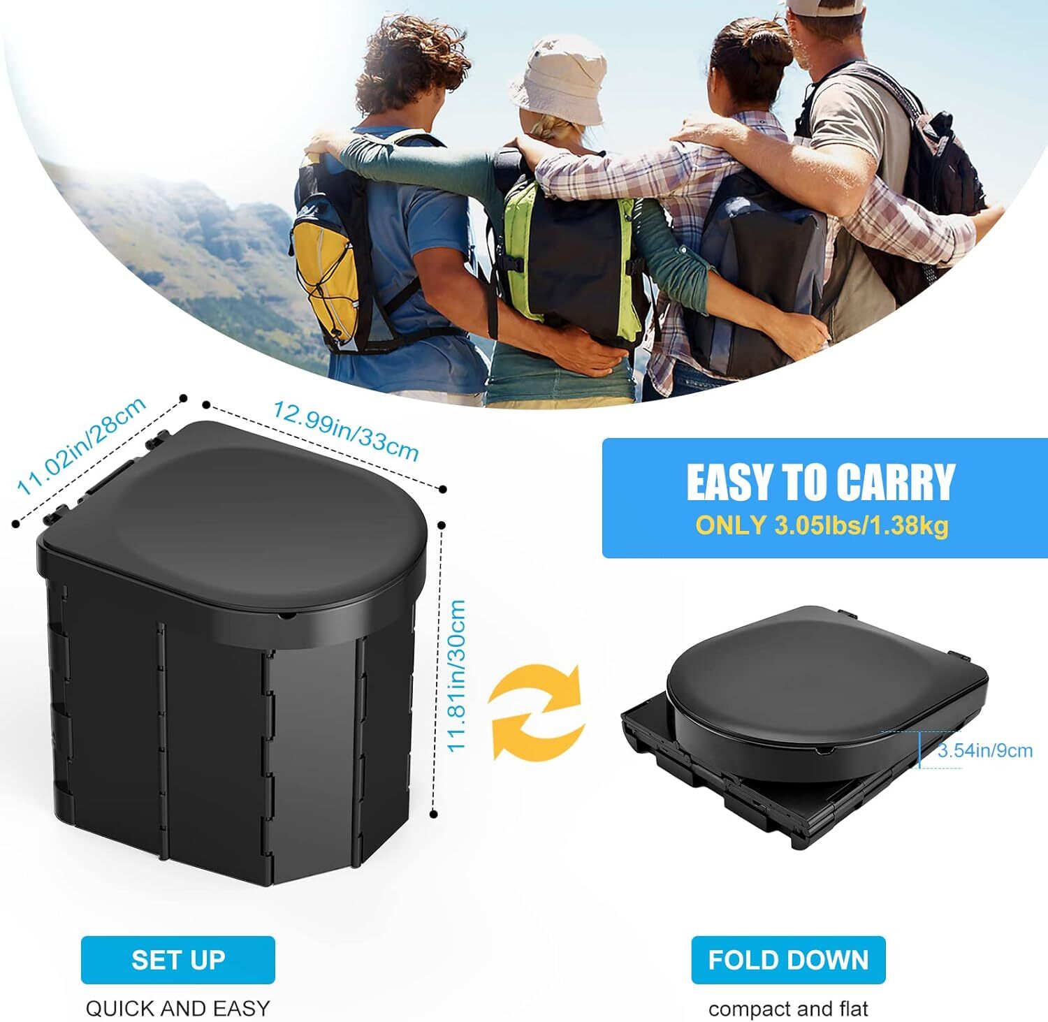 Upgraded Portable Camping Toilet With Lid And Paper Holder For Adults And Kids