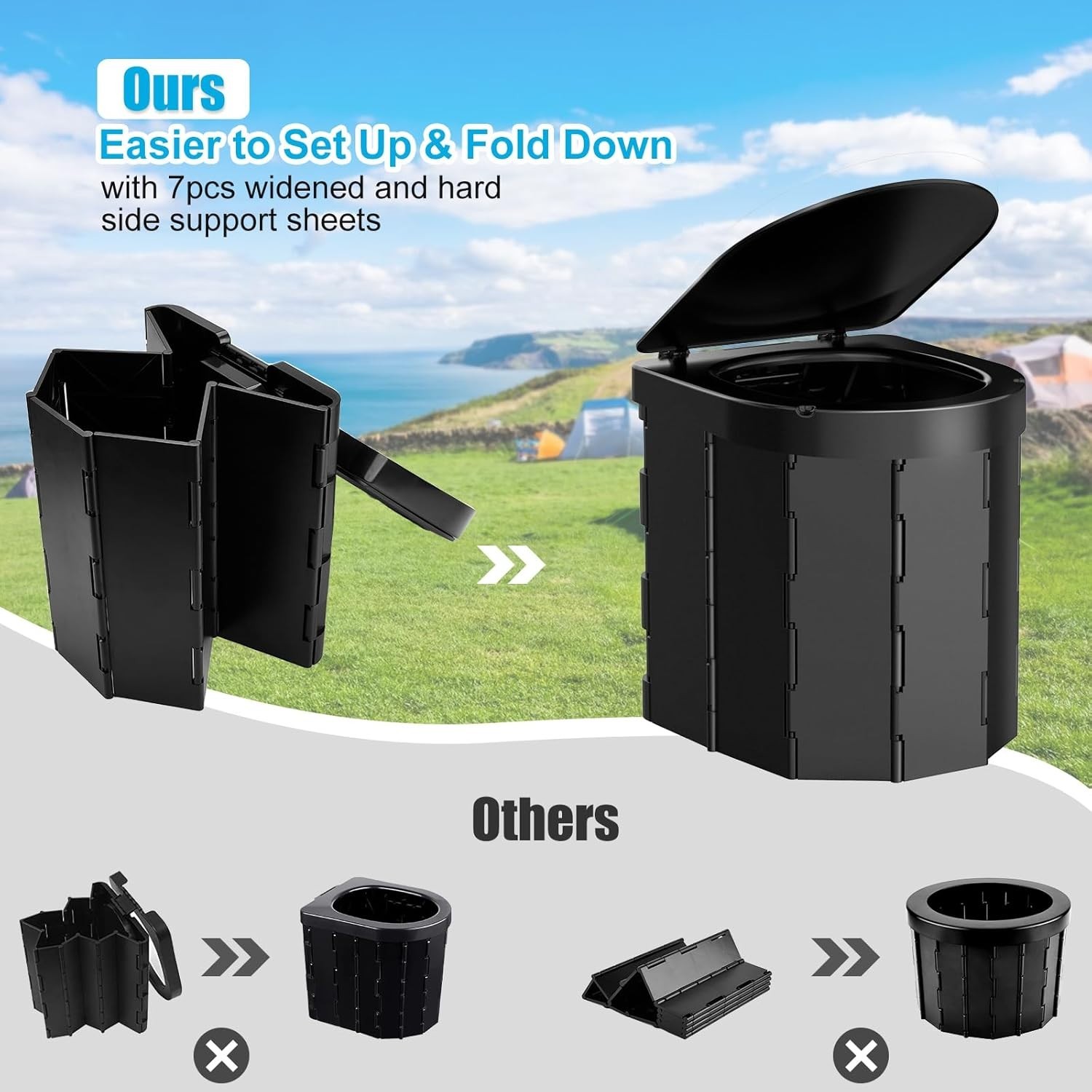 Portable Folding Camping Toilet with Lid & Toilet Paper Holder