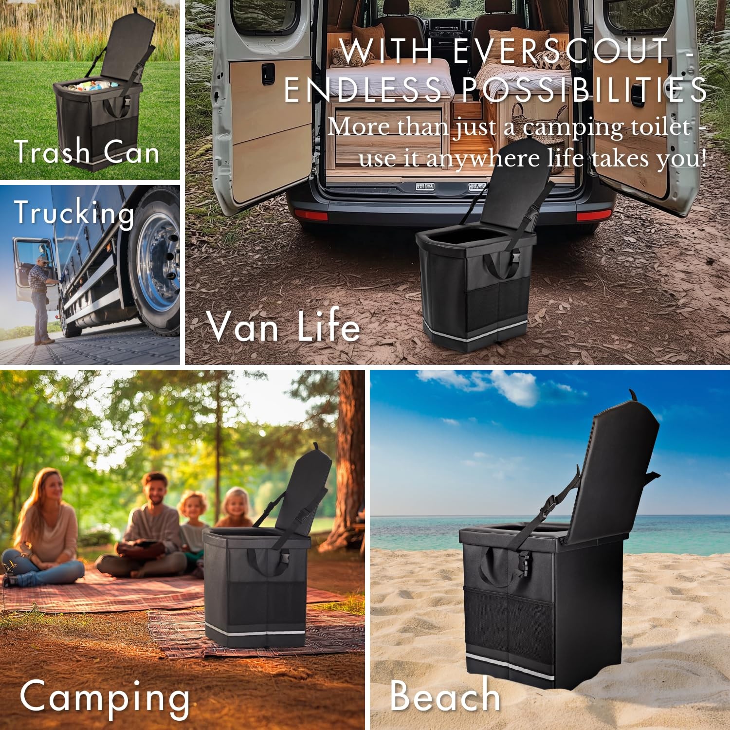 XL Portable Toilet Extra Strong Camping Potty Travel Bedside Commode 20 PCS