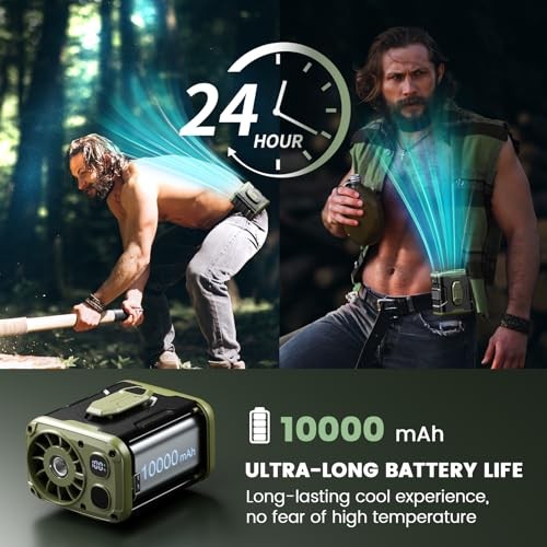 Upgrade Portable Waist Fan Clip On, 10000mAh Rechargeable Medium Green