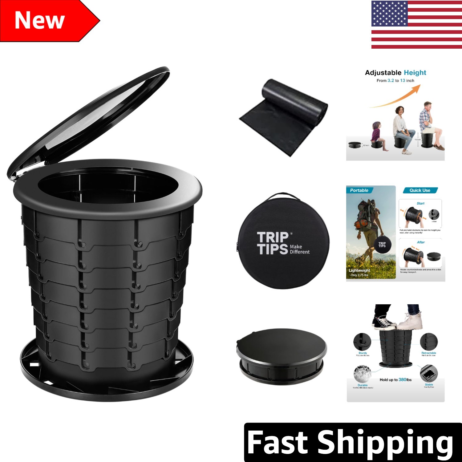 Height Adjustable Portable Toilet for Adults & Kids – Travel & Camping Essential