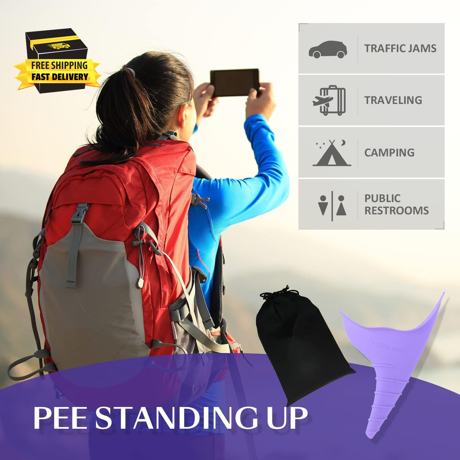 Travel Female Urination Device – 2 Pack Reusable Silicone Portable Lady Urinal P