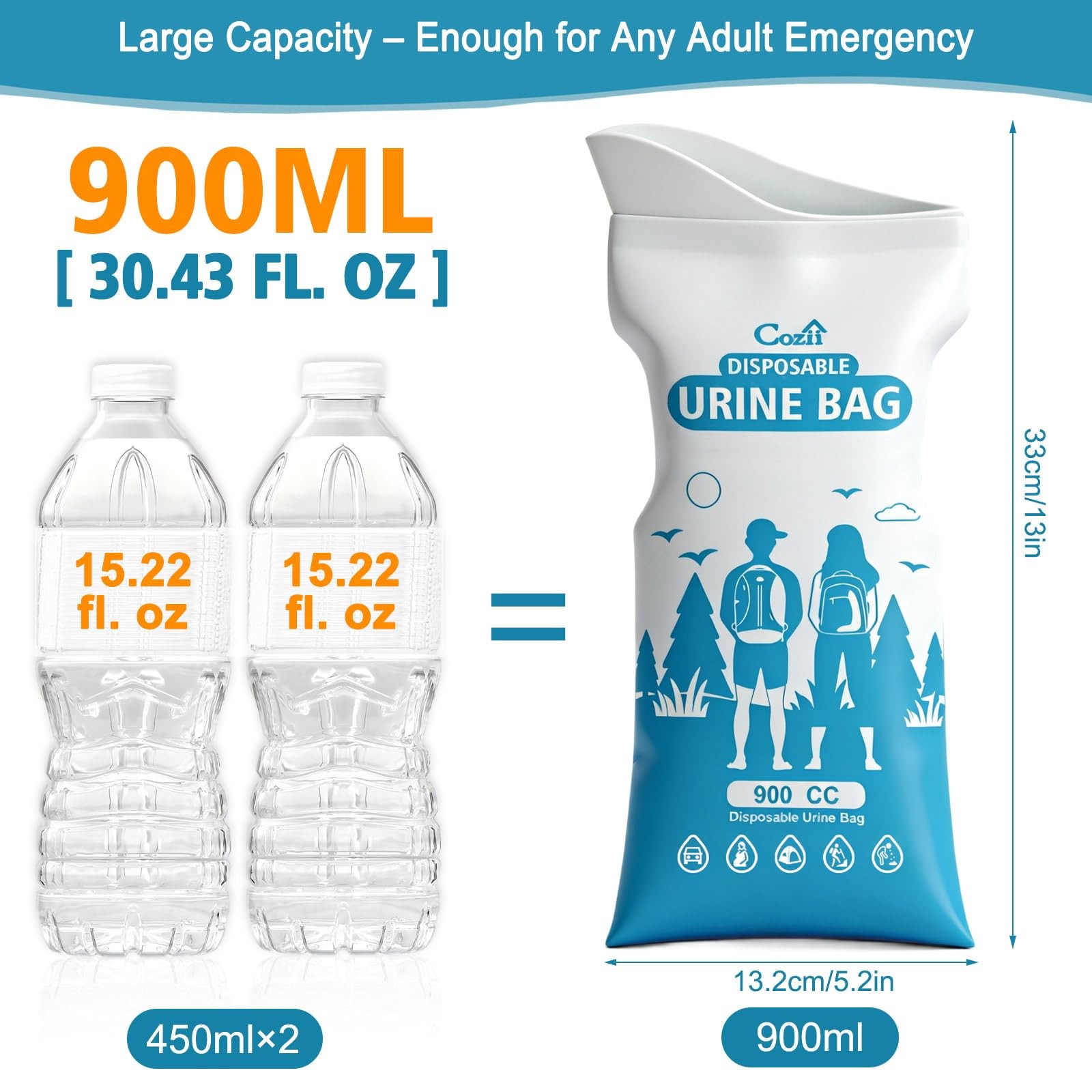 Portable Pee Bags 900ML Large Capacity Travel Emergency Urinal Men Women Vomit B