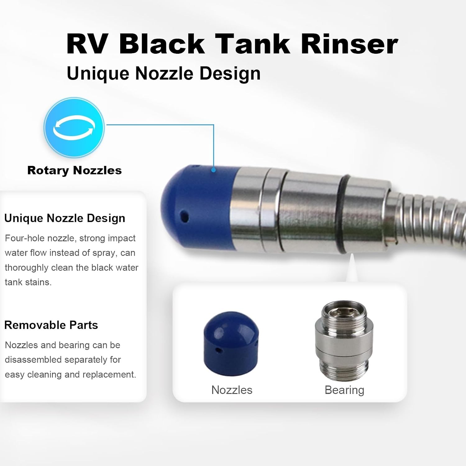 COOSPIDER RV Black Tank Flexible Swivel Stick Rinser 57 Inch, Stainless Steel