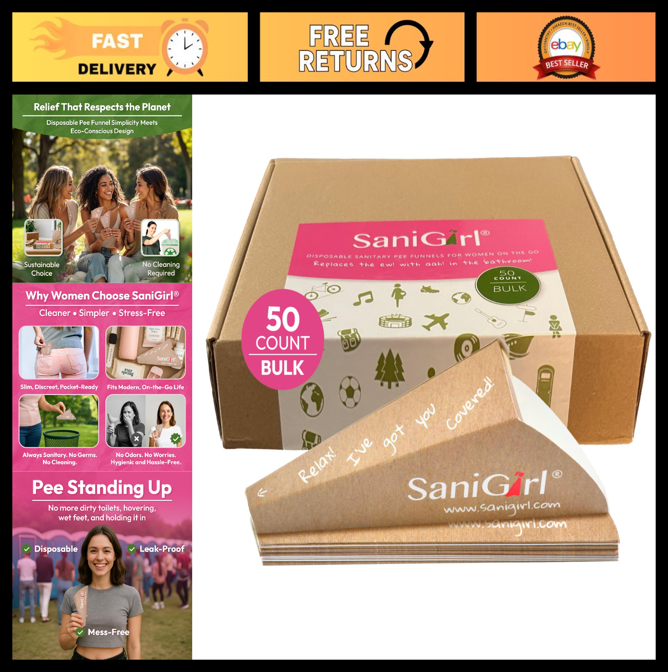 Disposable Female Urination Device – Pee Funnel for Travel & Camping (50 Pack)