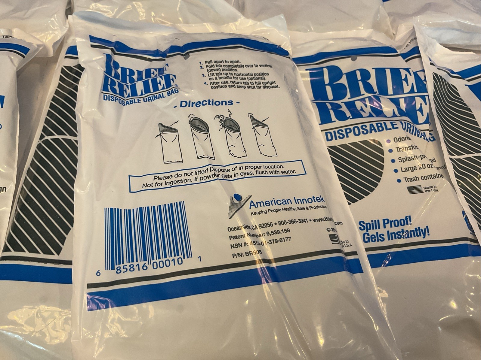 LOT OF 10 Brief Relief BR608 Disposable Urinal Bag Large Emergency Urinal Bag