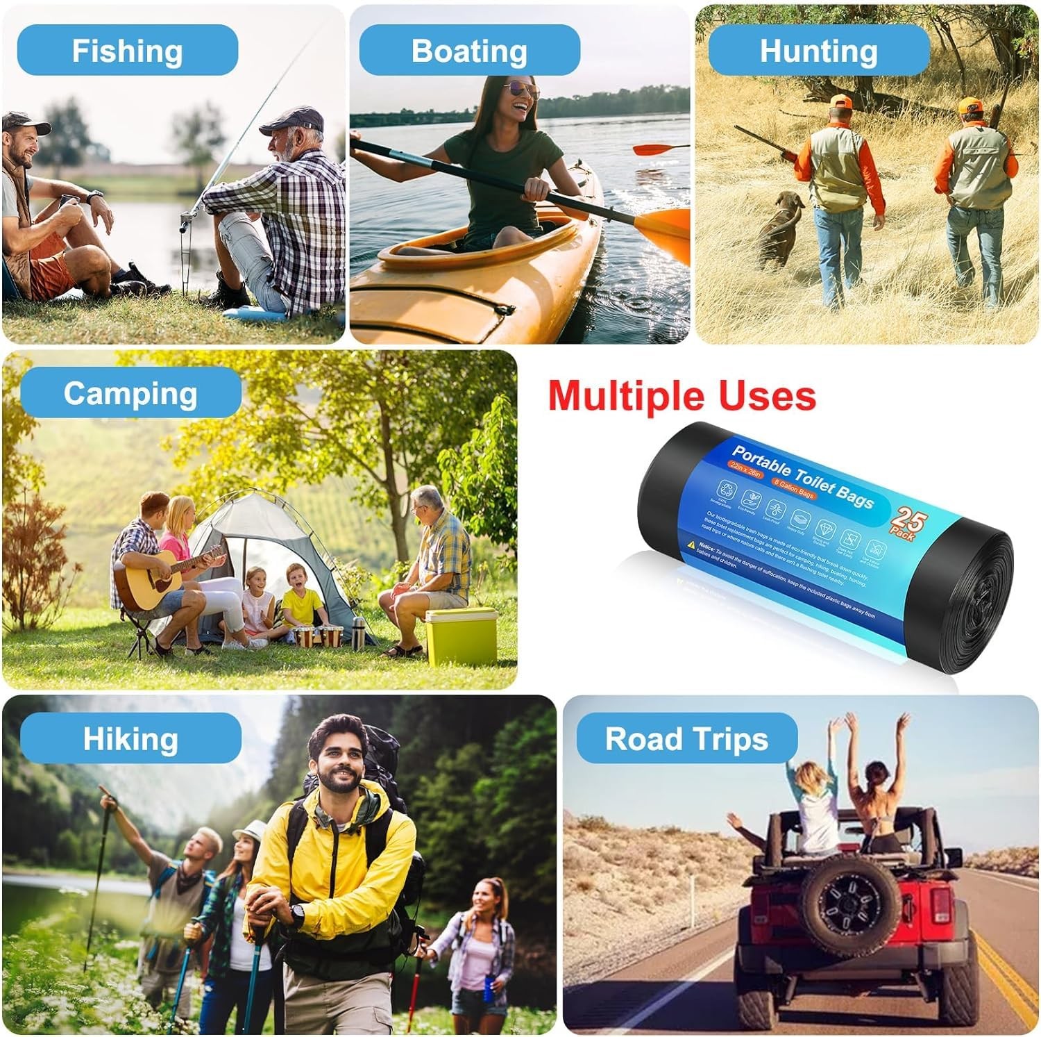 25 Portable Toilet Bags, Camping Toilet Bags, Biodegradable Porta Potty Bags, Th
