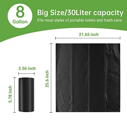 50 Portable Toilet bags for camping, 8 Gallon 1.3 Mil Trash Bags Indoor/Outdoor