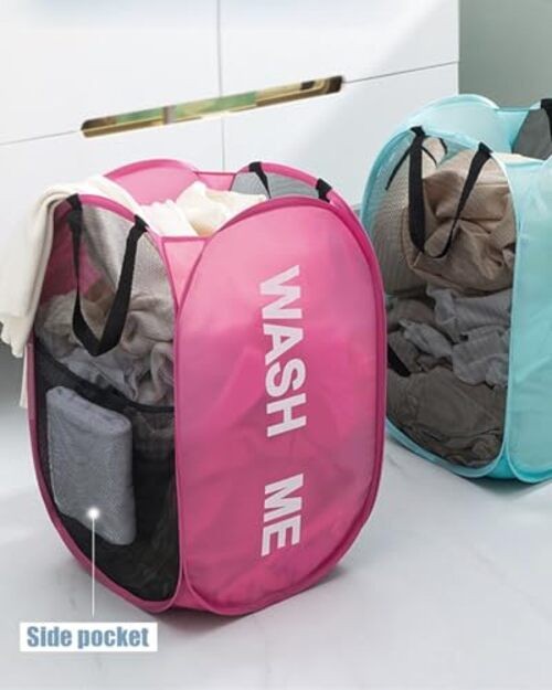 2 PCS Clothes Hampers for Laundry Stackable Divided Baskets Red & Blue