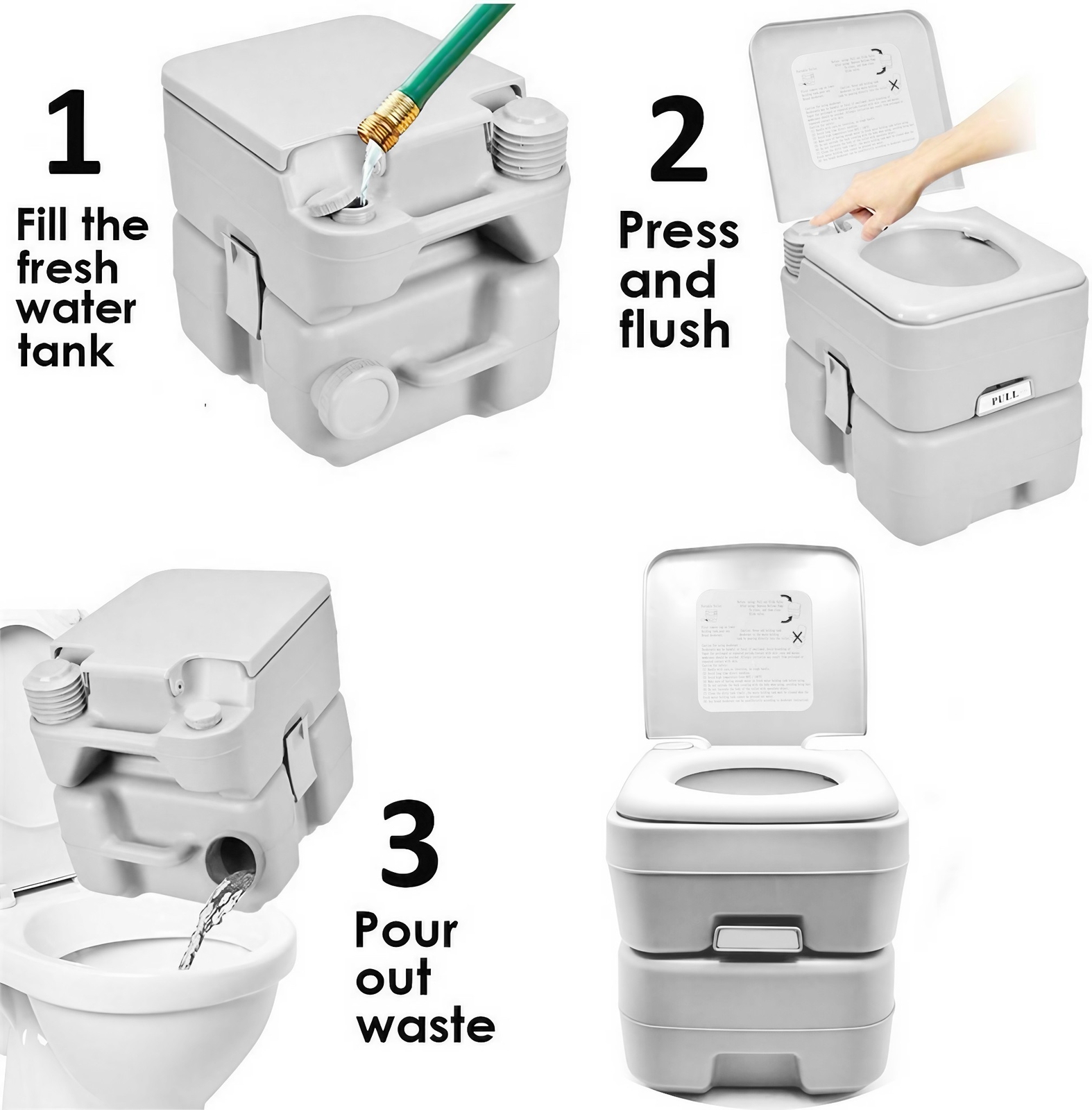 5 Gallon 20L Portable Toilet Flush Travel Camping Outdoor/Indoor Potty Commode