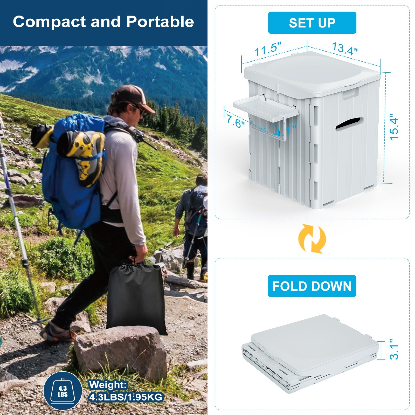 Extra Large Portable Camping Toilet with Lid, Phone Shelf and Paper Holder