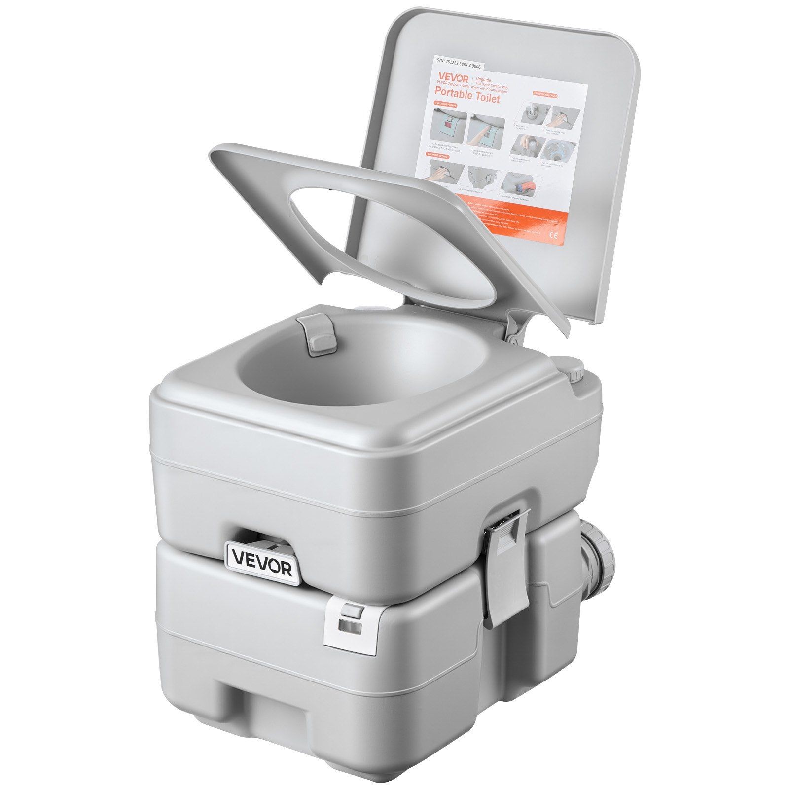 Portable Toilet w/ 5.3gal Tank, 120 Flushes, Odor-Seal Valve & Carry Bag