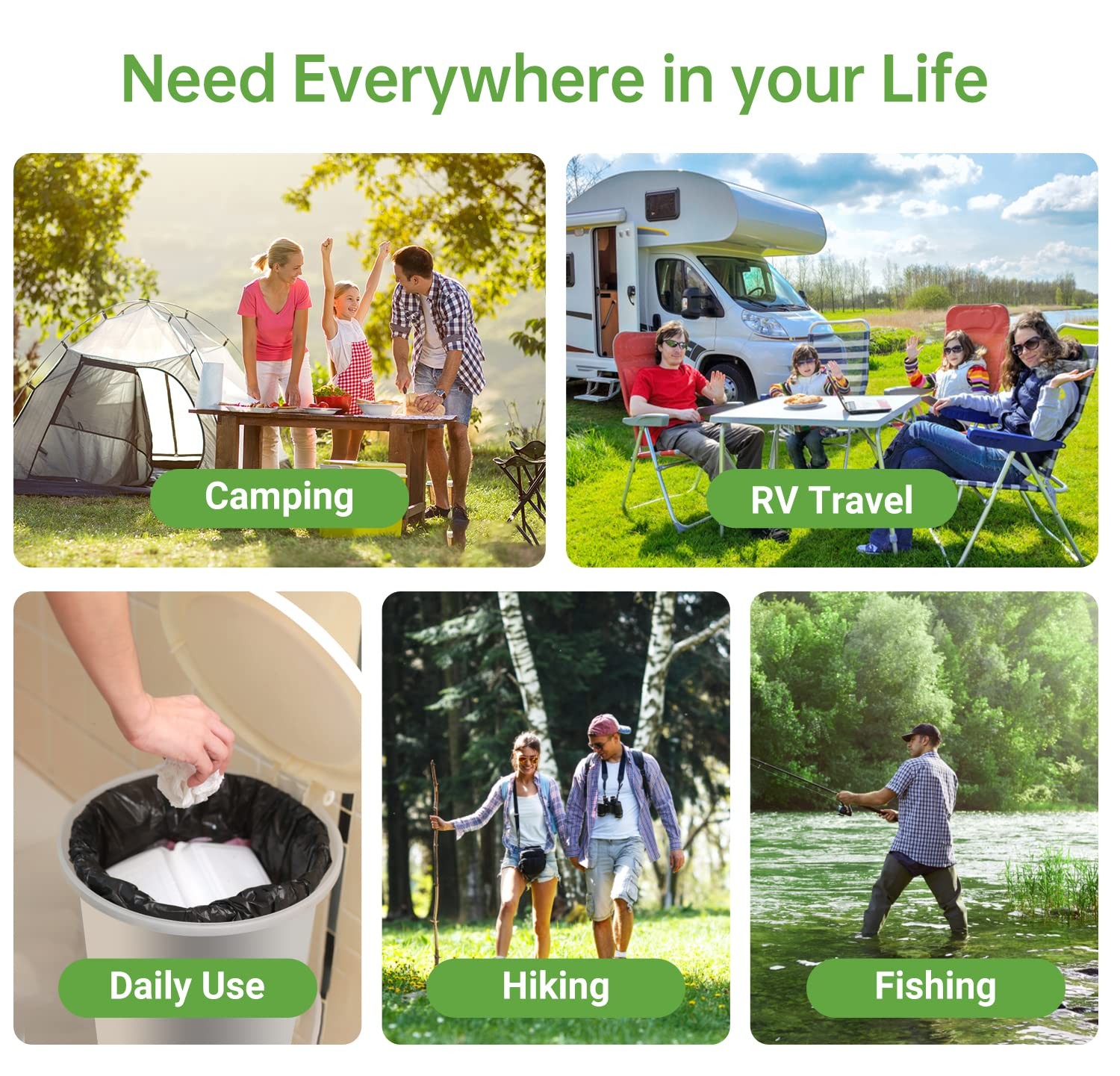 50 portable toilet bags for camping, 8 Gallon 1.3 Mil Thickened Compostable T…