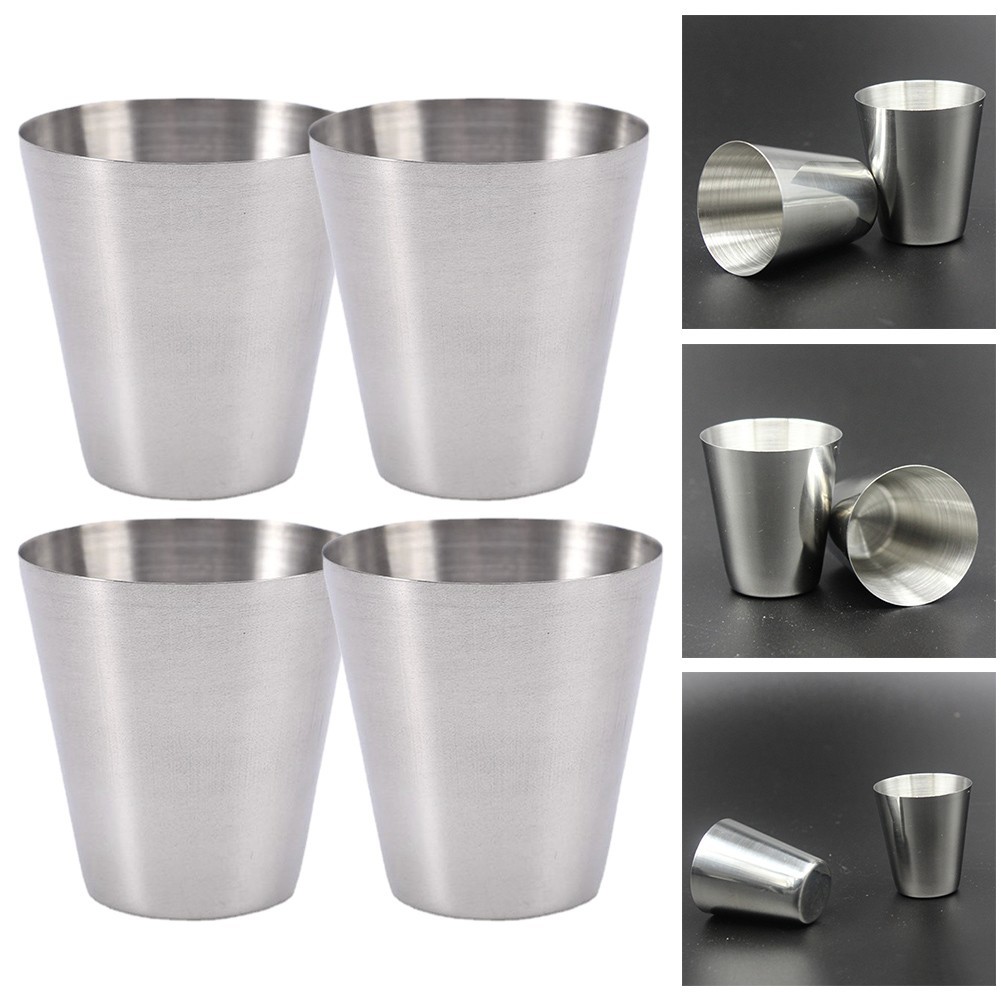 Stainless Steel Cup Set for Camping 30ml Pack of 4 with Leather Storage Case