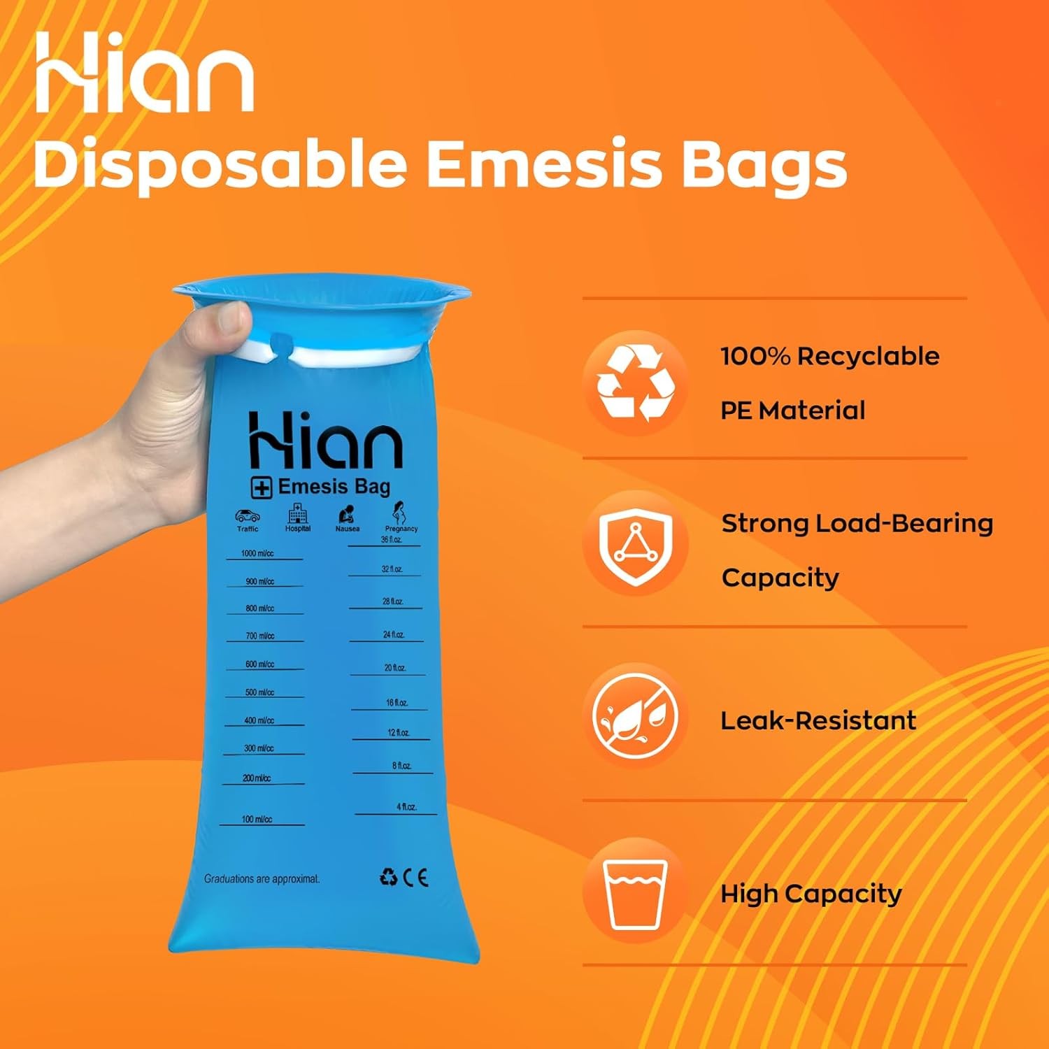 Hion Vomit Bags Disposable – 26 Pack 1000ml Emesis Bags – Leak Resistant, Me