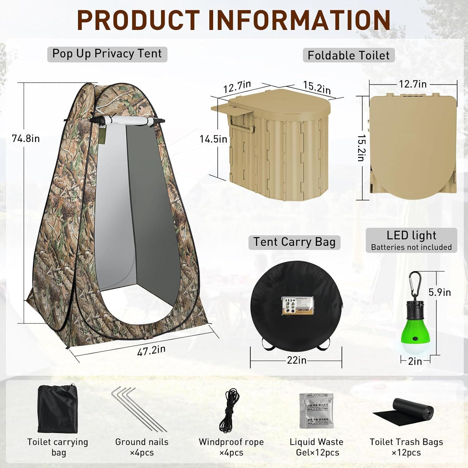 Portable Camping Folding Toilet with Pop-Up Privacy Tent 400 Lb Camping Bathroom