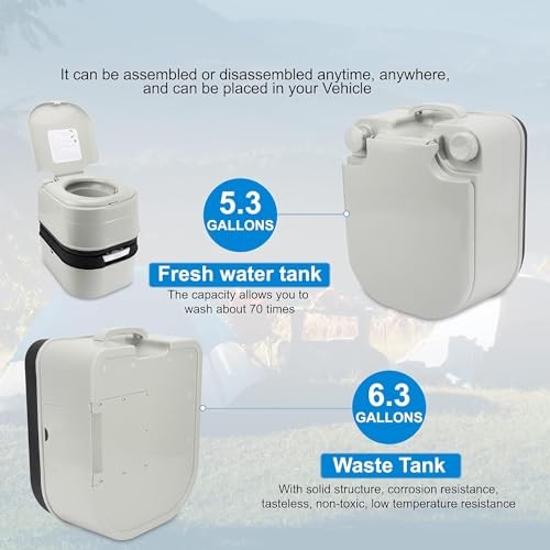 Portable Toilet, 6.4 Gallon 24L Piston Pump Flush with Level indicator