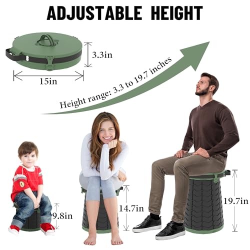XXL Portable Toilet for Camping,880lbs Capacity,19.7″ H Adjustable Green