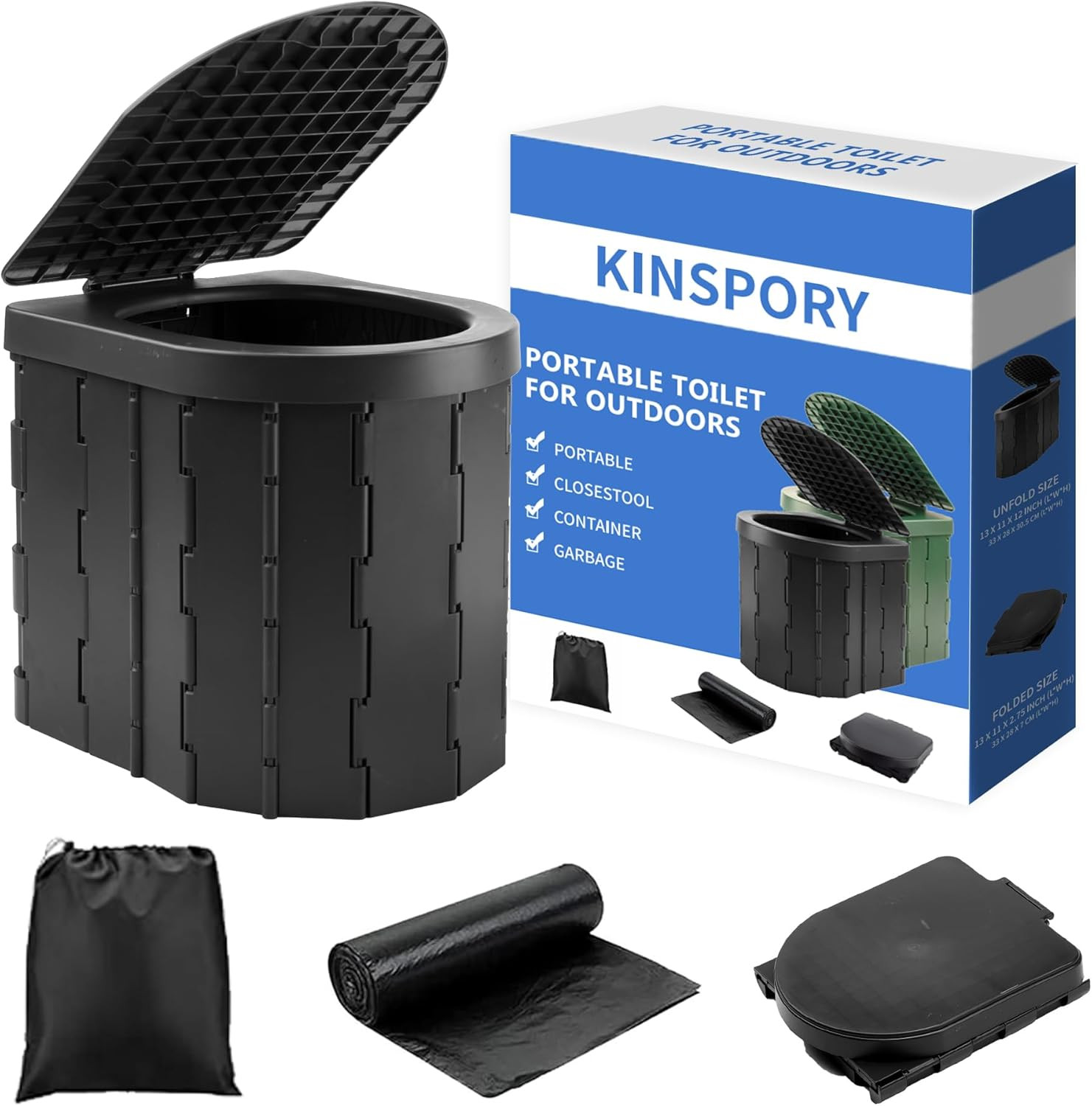 Camping Toilet, Portable Toilet for Adults & Kids, Foldable Potty & Outdoor Emer