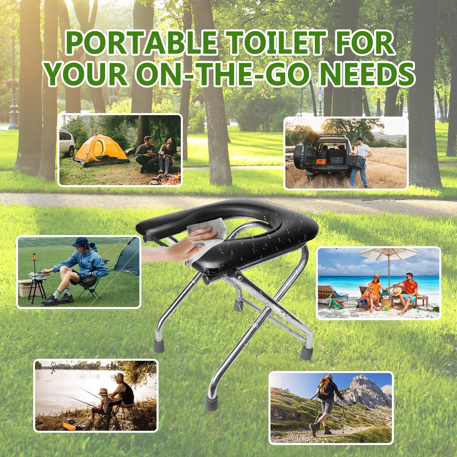 U-shaped Portable Toilet for Camping, 350LBS Stainless Steel Foldable Camp Tr…