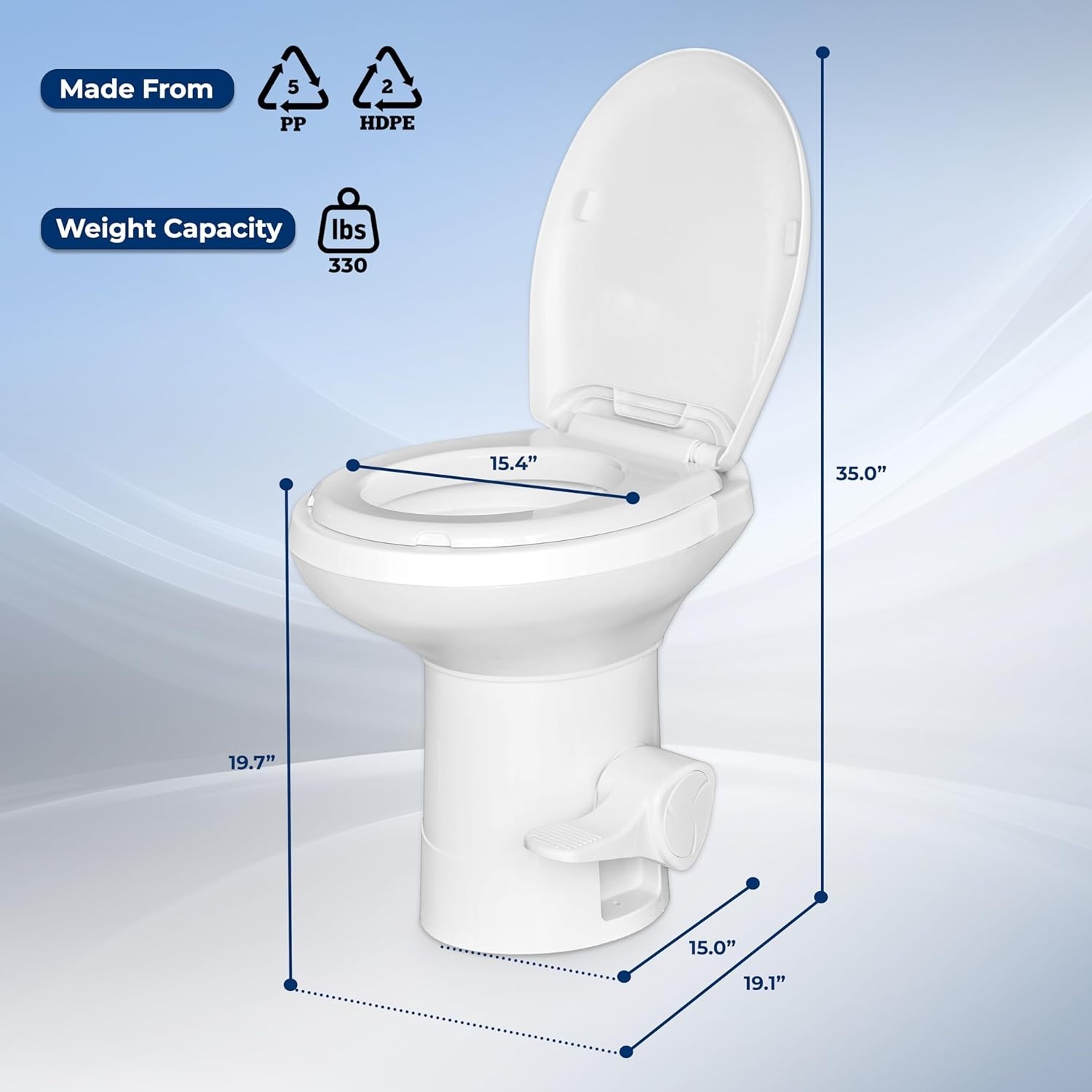 RV Gravity Flush Toilet with Foot Pedal and Hand Sprayer | T-Type Full-Bowl F…