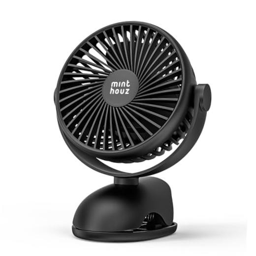 Clip on Fan, 8000mAh USB-C Rechargeable Small Desk Fan, 4-Speed 720° Rotation