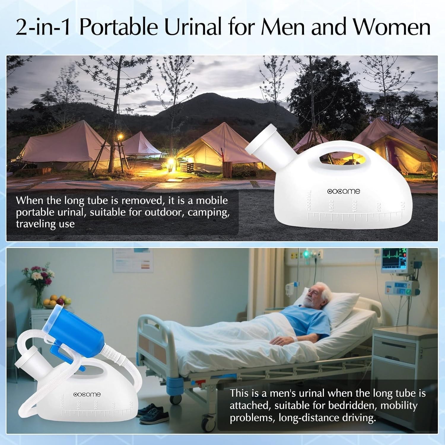 2000ml Portable Urinal for Men – Spill Proof, Long Tube, Easy Clean
