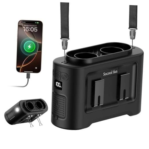 Socool Portable Waist Fan Clip on Wearable Belt Rechargeable 14500mAh black