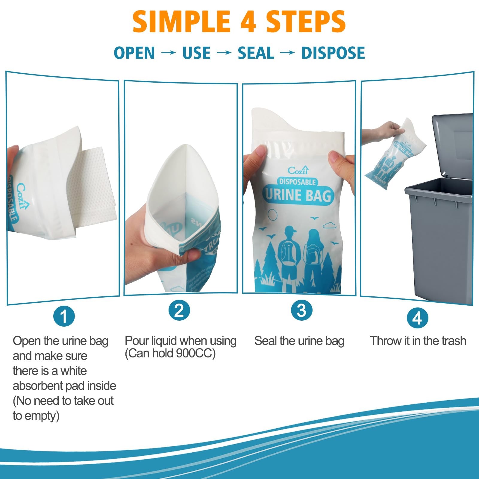 Portable Pee Bags 900ML Large Capacity Travel Emergency Urinal Men Women Vomit B