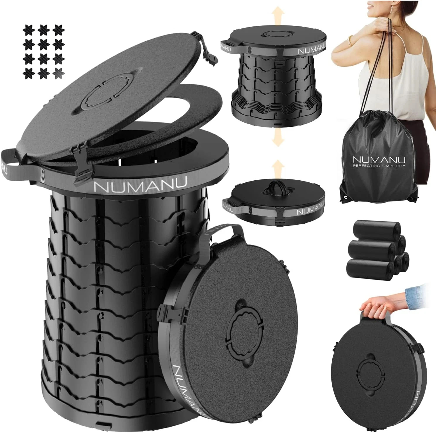 19.7″ XXL 3IN1 Portable Toilet, Stool, Trash Can | Adjustable Height Portable Po