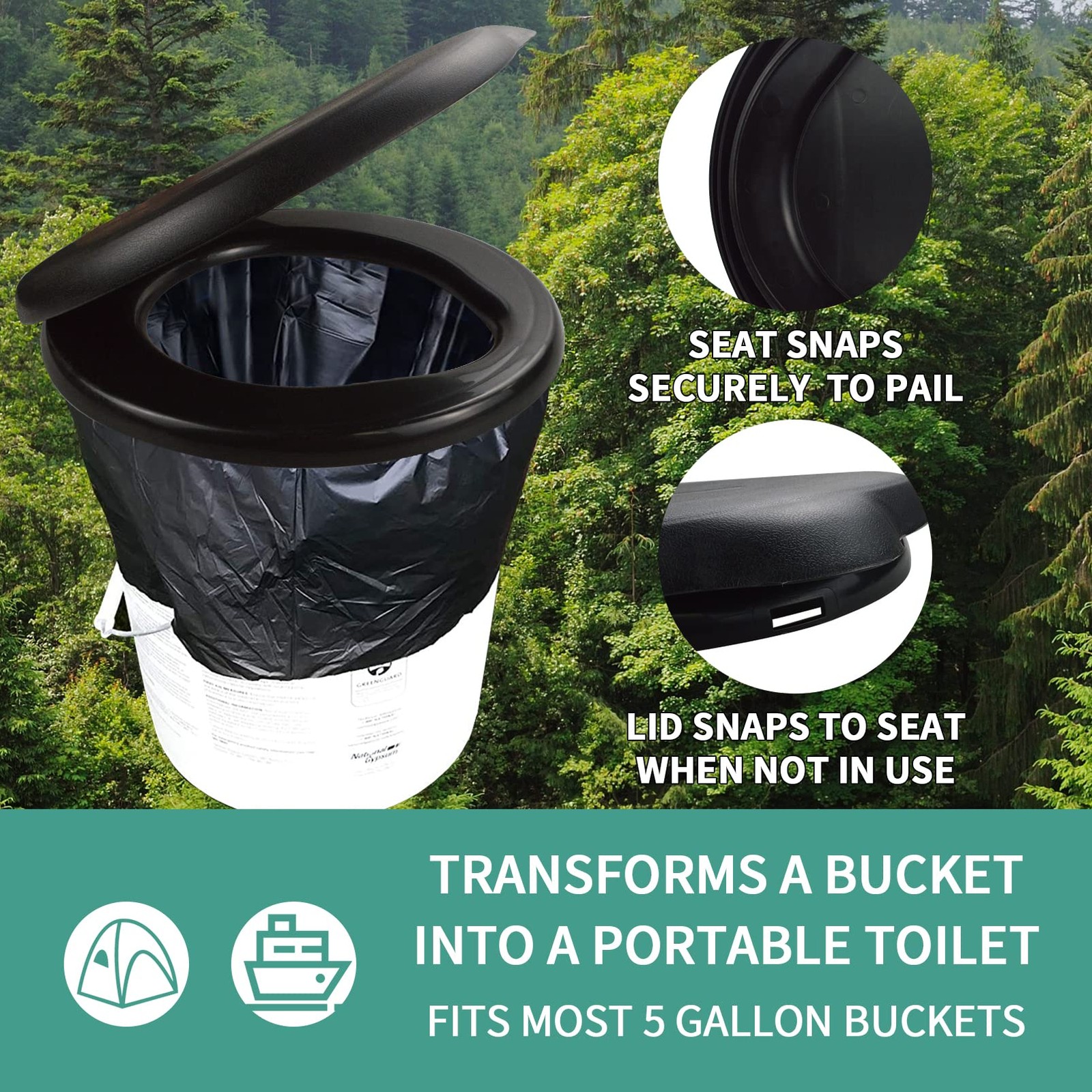 Sailortenx Bucket Toilet Seat with Lid – Portable Toilet for Camping, Outdoor…