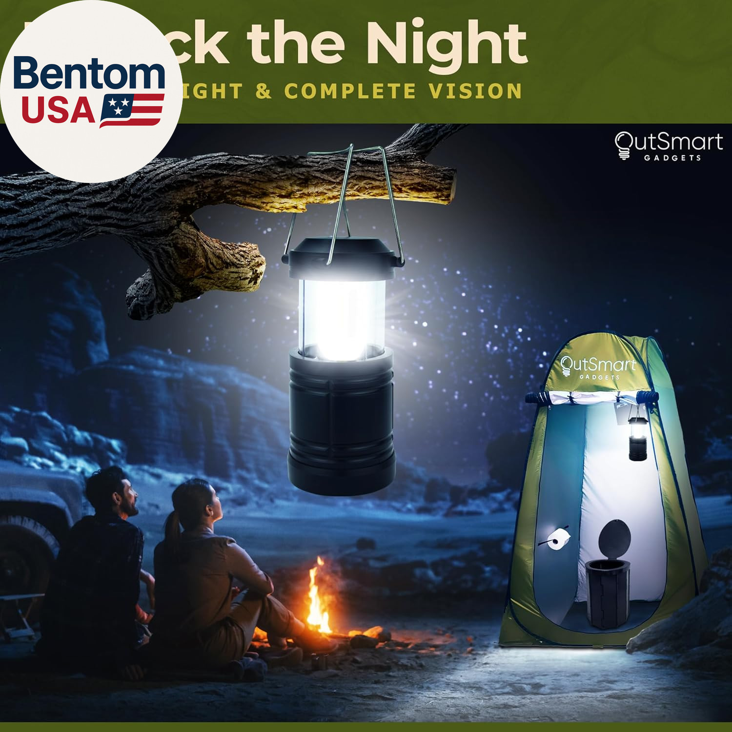 Outdoor Portable Toilet Set for Adults with Camping Night Lantern, Folding XL To