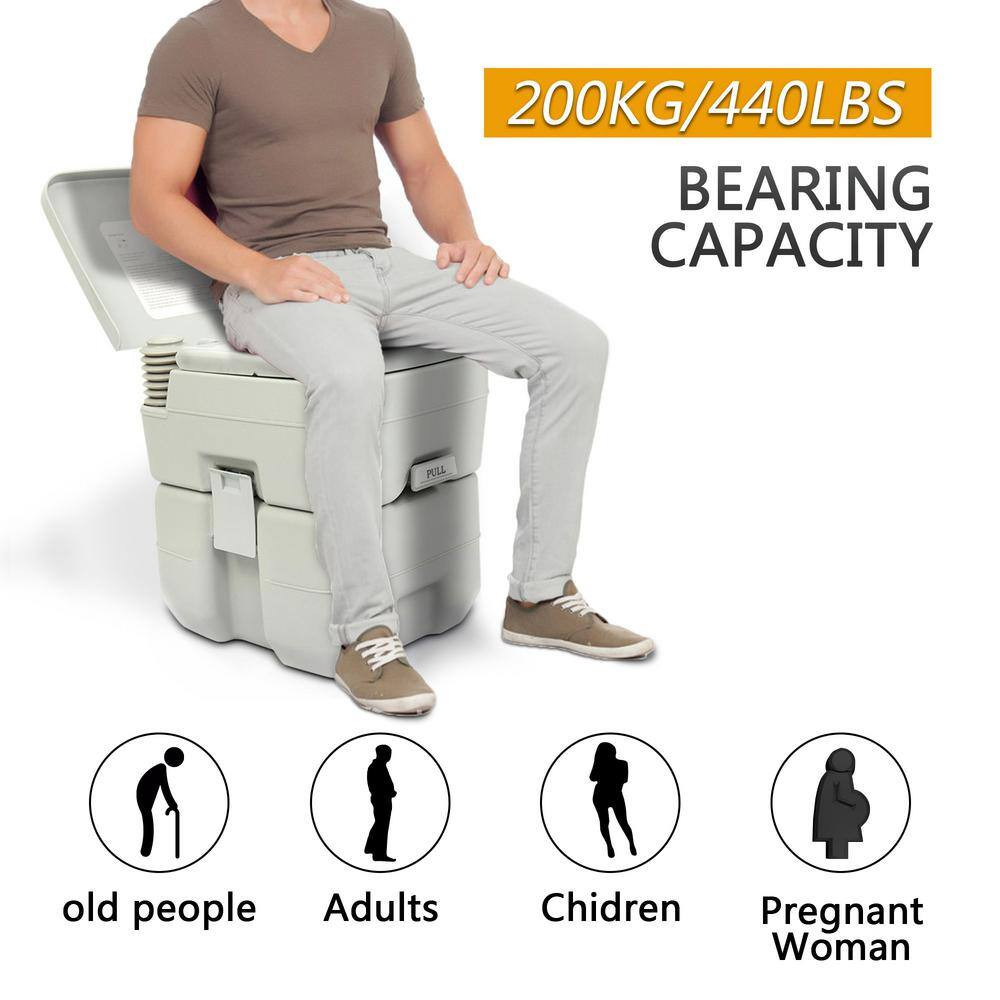 5.3 Gal. Gray Portable Toilet No Leakage Outdoor Camping Flush Toilet with Waste
