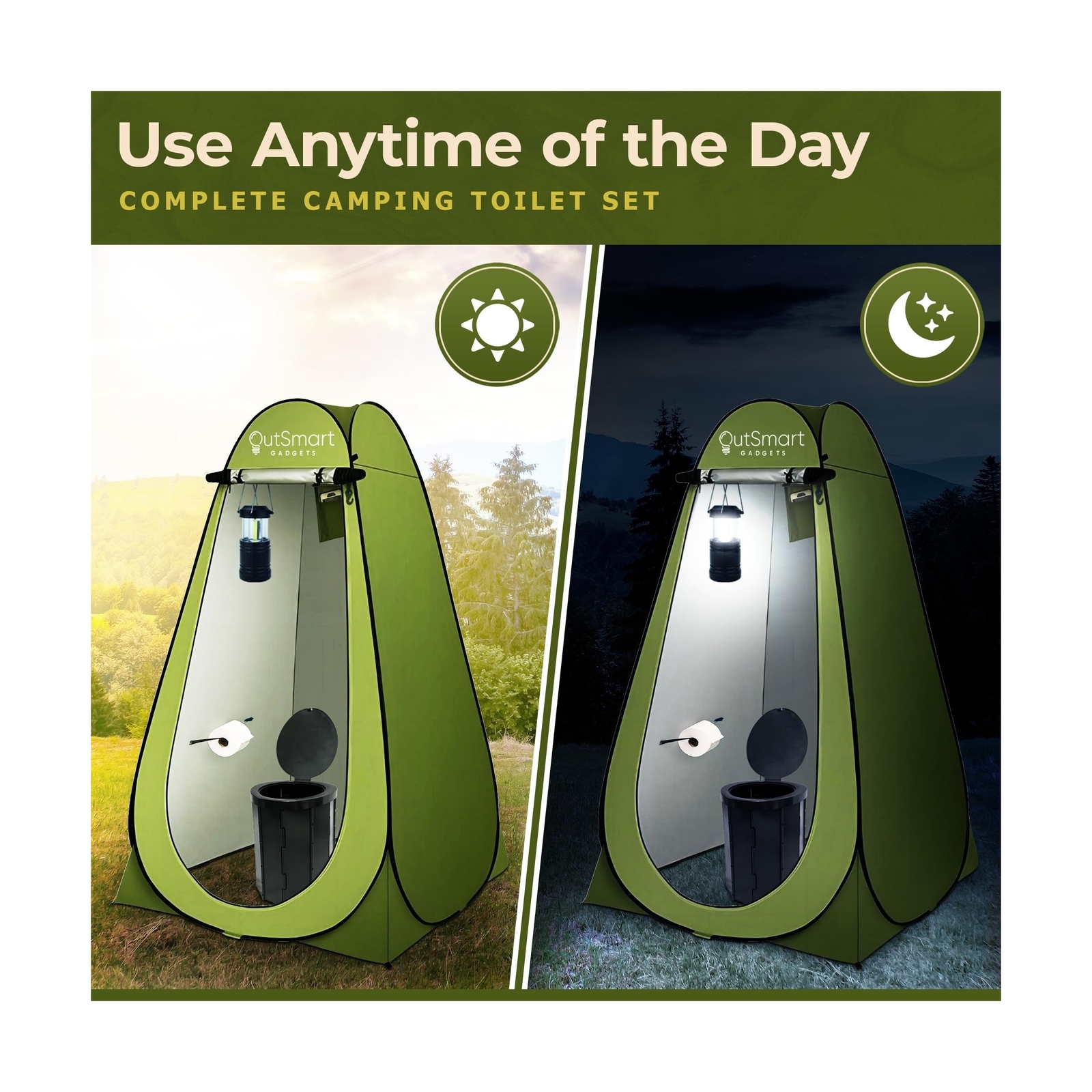 Outdoor Portable Toilet Set for Adults with Camping Night Lantern, Folding XL…